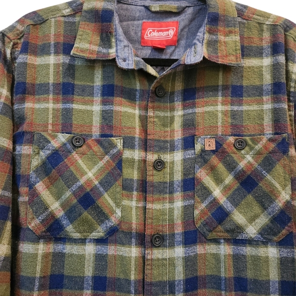Coleman Men’s Flannel Shirt Green Large Plaid Button Long Sleeve Cotton Outdoors - Picture 4 of 6